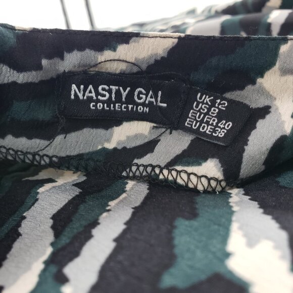 Nasty Gal Zebra Print Midi Dress 8 Long Sleeves High Low Hem Green Black - Picture 3 of 11